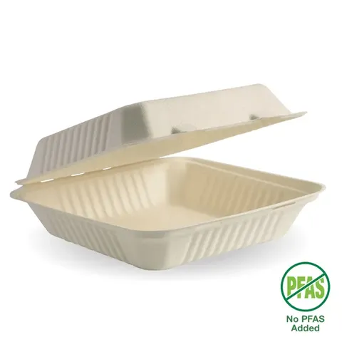 Biopak 9x9x3in Natural Plant Fibre Clamshell 100 units per slve