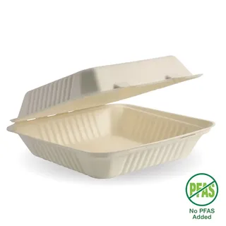 Biopak 9x9x3in Natural Plant Fibre Clamshell 100 units per slve