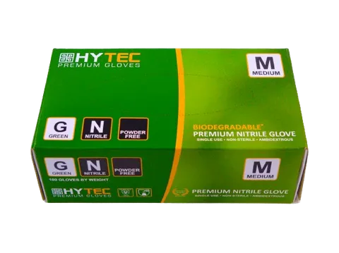 Hytec Green Medium Nitrile BioDegradable Gloves 100pk