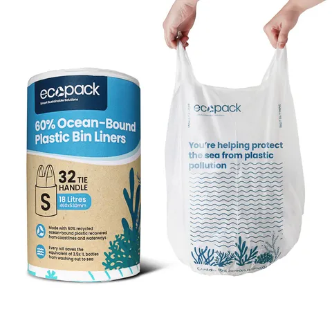 Ecopack Recycled Small Bin Liners With Handles 18L White 50 per Roll