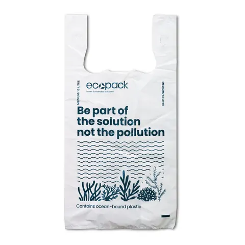 Ecopack Recycled Medium Bin Liners With Handles 27L White 50 per Roll
