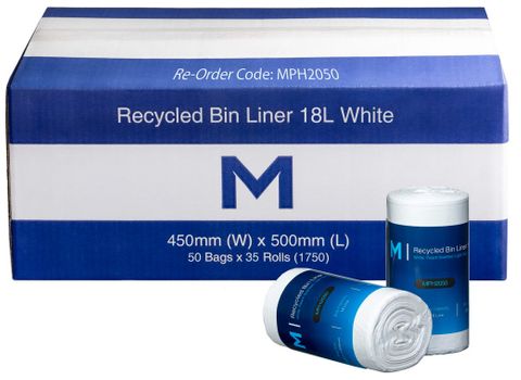 Matthews 18L White Recycled Bin Liner With Handles 50Roll