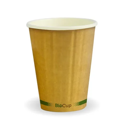 255ml / 8oz (80mm) Kraft Green Stripe Double Wall BioCup