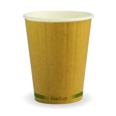 390ml / 12oz (90mm) Kraft Green Stripe Double Wall BioCup