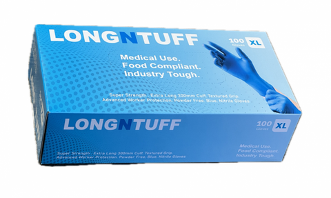 Long N Tuff XL Medical & Food grade Blue Nitrile Glove