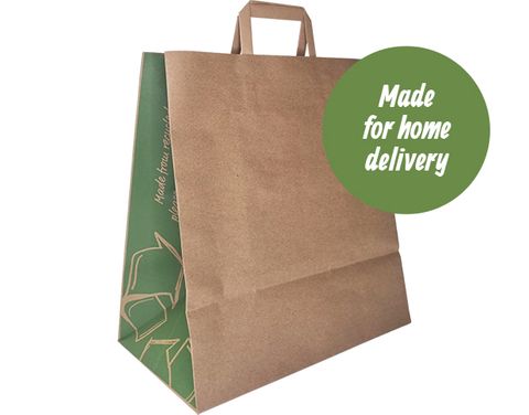MPM Carry Bags Flat Handles Takeaway Kraft & Green 340 x 315 + 175 mm