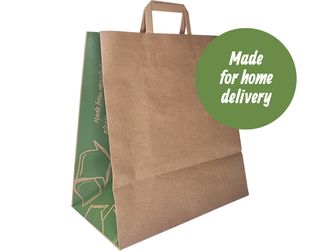 MPM Carry Bags Flat Handles Takeaway Kraft & Green 340 x 315 + 175 mm