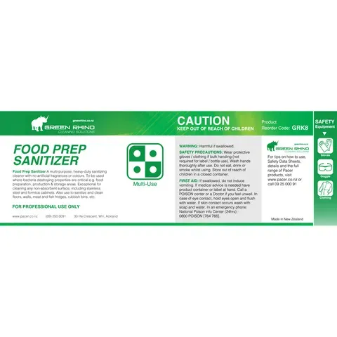 Green Rhino Food Prep Sanitiser Label