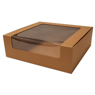 Berica Cake Box with Window, 290L x 290W x 100H mm (11 x 11 x 4"), Natural Kraft