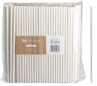 Paper Regular Straws- White (250 pack) 6mm x 200mm 300gsm