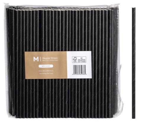 Matthews Paper Regular Straws- Black (250 pack) 6mm x 200mm 300gsm