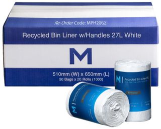Matthews 27L POR Recycled Bin Liner w/Handles White 510mm x 650mm 15mu 50roll