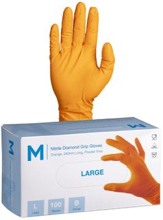 Matthews Large Orange Nitrile Diamond Textured Glove PF