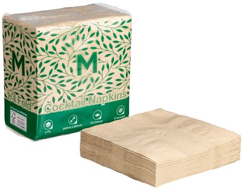Matthews Cocktail Napkins 1/4 Fold Brown, 240mm x 240mm, 2 Ply
