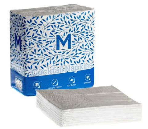 Matthews Cocktail Napkins 1/4 Fold White, 240mm x 240mm, 2 Ply
