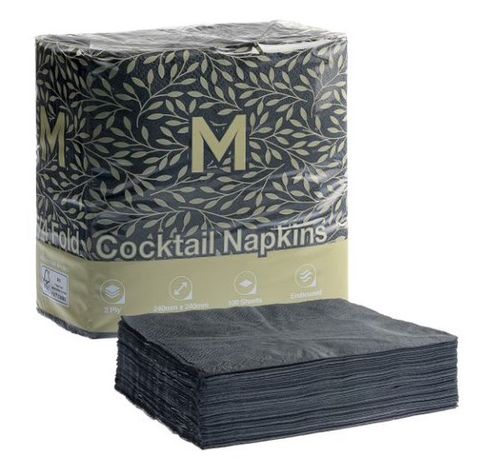 Matthews Cocktail Napkins 1/4 Fold Black, 240mm x 240mm, 2 Ply