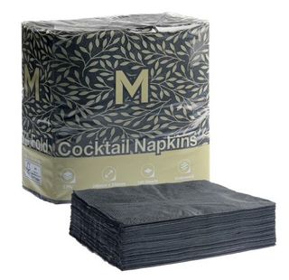 Matthews Black Cocktail Napkins 1/4 Fold Black, 240mm x 240mm, 2 Ply
