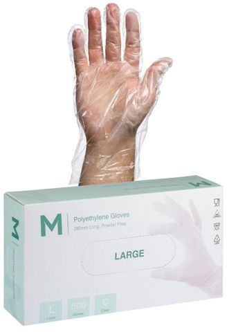 Matthews Medium Polyethylene Glove Clear 240mm Cuff 500 per pk
