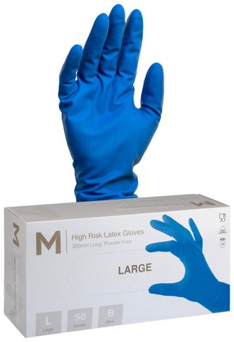 Matthews X-Large High Risk Latex Gloves Powder Free Cobalt Blue, L, 300mm Cuff, 18.5g