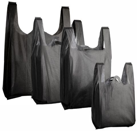 Woven Carry Bag Medium Black, 255mm x 140mm x 370mm, 30gsm