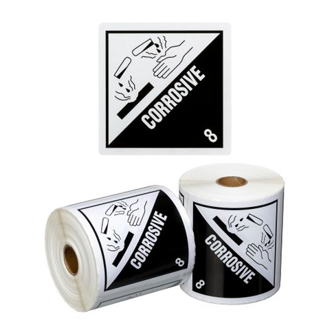 DG Label Corrosive 8 White/Black, 99mm x 99mm