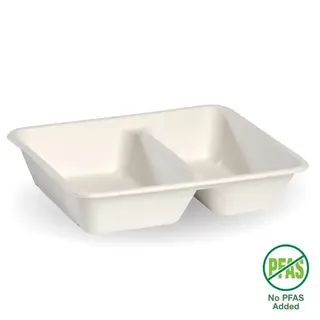 Biopak 2-Compartment White Plant Fibre Takeaway Base 125 units per slve