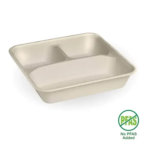 Biopak 3 Compartment Large Natural Plant Fibre Takeaway Base 150 units per slve