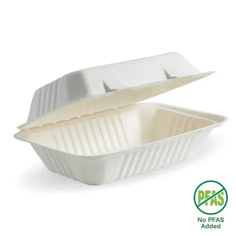 Biopak 9x6x3in White Plant Fibre Clamshell 125 units per slve