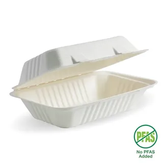 Biopak 9x6x3in White Plant Fibre Clamshell 125 units per slve