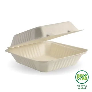 Biopak 7.8x8x3in Natural Plant Fibre Clamshell 100 units per slve