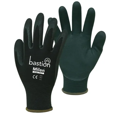 Bastion Milan Black Nylon Gloves, (10) X-Large