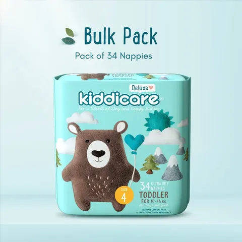 Kiddicare Toddler Nappy Deluxe 34's Size 4 =10-14kg