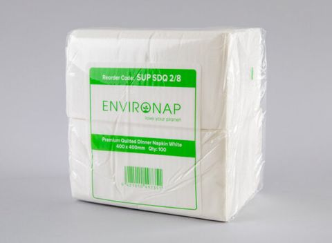 Environap Quilted Dinner Napkin 8 Fold - White 2ply
