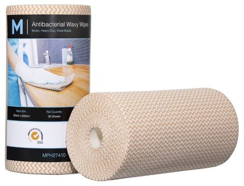 Matthews Brown Antibacterial Wavy Wipes H/Duty 300x500mm 90 sht Roll