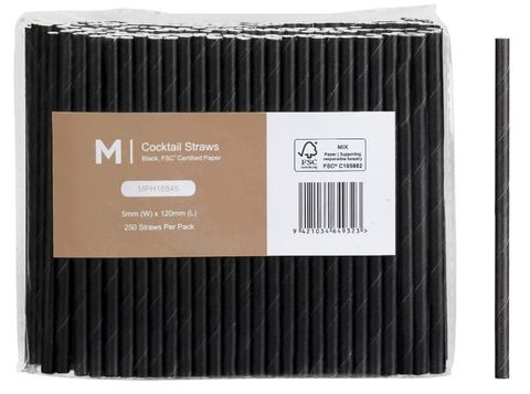 Matthews Cocktail Straw Black Paper 250 units per pk
