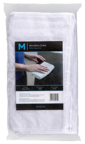 Matthews White 10pack Microfibre Cloths 400mm x 400mm, 300gsm