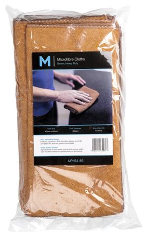Matthews Brown 10pack Microfibre Cloths 400mm x 400mm, 300gsm