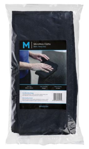 Matthews Black 10pack Microfibre Cloths 400mm x 400mm, 300gsm