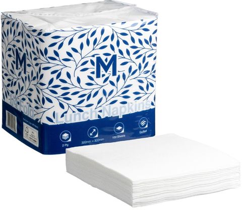 Matthews Quilted Lunch Napkins 1/4 Fold White, 300mm x 300mm, 2 Ply, FSC&reg; Mix