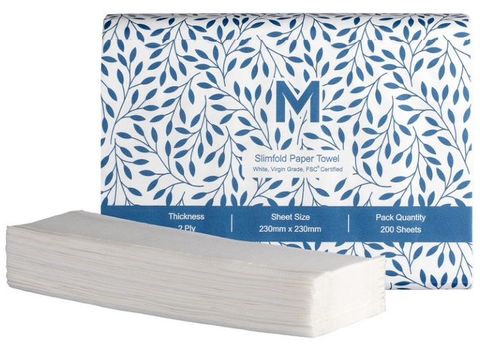 Matthews Quilted Slimfold Paper Towel White, 230mm x 230mm, 2 Ply,