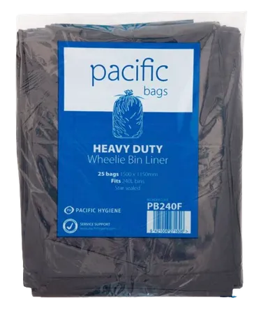 Pacific Hygiene 240 Ltr Wheelie Bin liners 25 units per slve