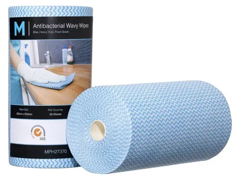 Matthews Blue Antibacterial Wavy Wipes H/Duty 300x500mm 90 sht Roll