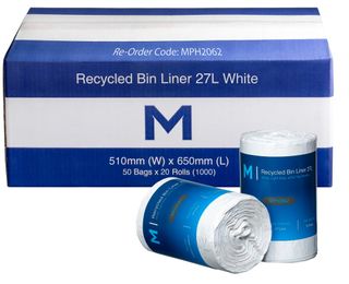 Matthews 27L Bin Liner White Peach Scented POR Recycled 510x650mm 15mu 50 Roll