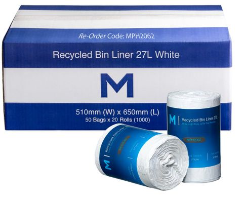 Matthews 27L White POR Recycled Bin Liner 510x650mm 15mu