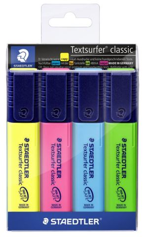 Staedtler 4pack Highlighter Assorted Colour Classic Chisel Tip