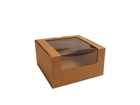 Berica Cake Box with Window 180L x 180W x 100H mm (7x7 x 4"), Natural Kraft