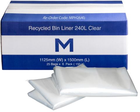 Matthews 240L Clear Recycled Bin Liner 25Slve 30mu