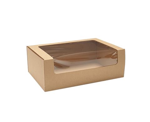 Berica Cake Box with Window 270x180x100mmH Natural Kraft 50Ctn
