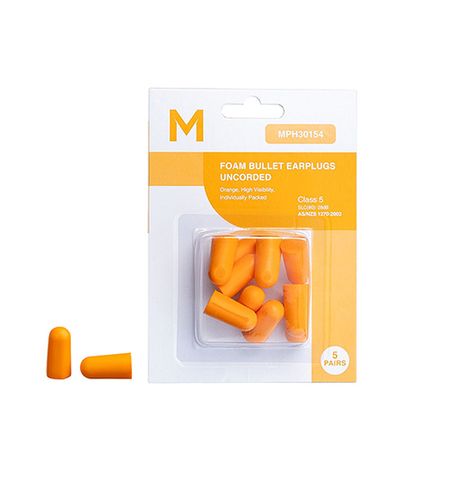 Matthews 5 pr Pck Uncorded Bullet Ear Plugs Class 5 Orange 28.0dB