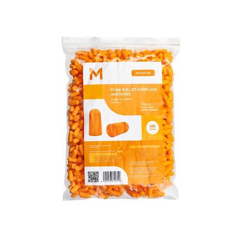 Matthews 500pr Pk Uncorded Bullet Ear Plugs Class 5 Orange 28.0 dB
